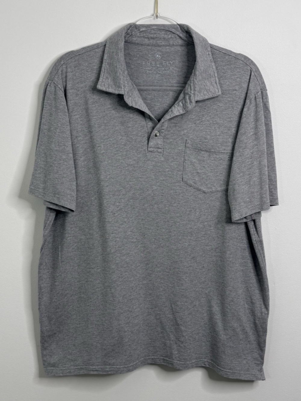Free Fly Polo Shirt Mens XL Gray Golf Fishing Adventure Bamboo Pocket Shirt